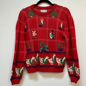 Vintage 80’s Christmas Holiday Sweater Made in USA Size Medium Red Novelty